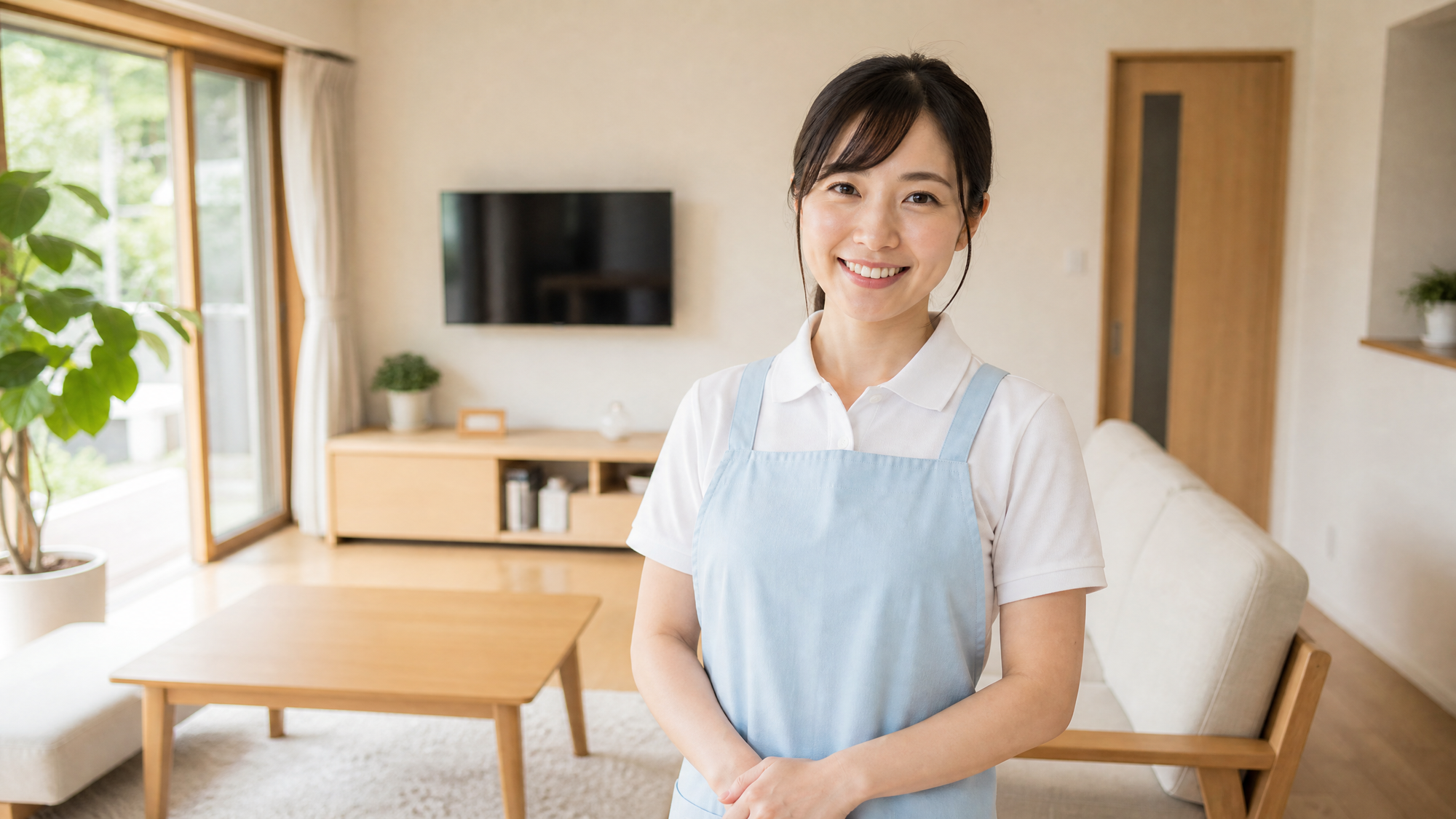笑顔のスタッフと清潔なリビング