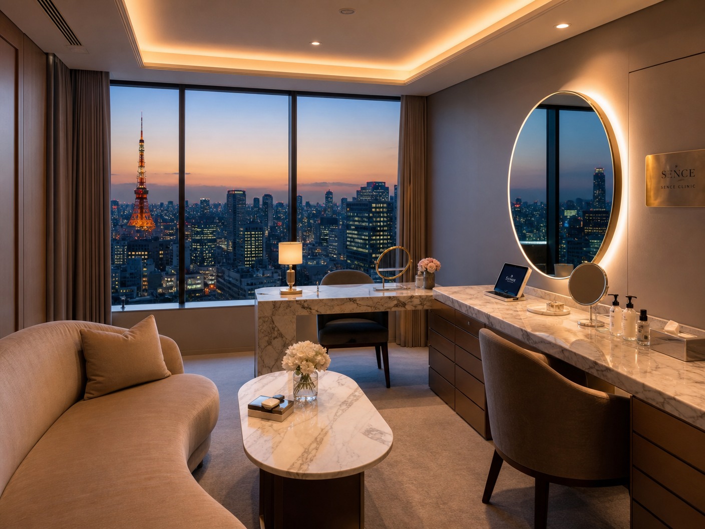 銀座の夜景が見える、最高級ホテルのようなラグジュアリーなカウンセリングルーム。